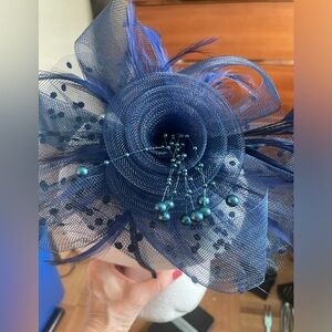 Womens Headwear Hair Fascinator Navy NWT Tea Party, Bridal Kentucky Derby 8" Dia